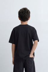 Boy's Tomato Store Archive Code Oversized T-Shirt Made Featuring Small Gothic Chest Text Distressed Mixed Media Patch