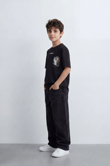 Boy's Tomato Store Archive Code Oversized T-Shirt Made Featuring Small Gothic Chest Text Distressed Mixed Media Patch