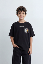 Boy's Tomato Store Archive Code Oversized T-Shirt Made Featuring Small Gothic Chest Text Distressed Mixed Media Patch