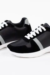 Men's Suede Sides Shoes With White Laces In High Quality Material Black