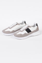Men's White Suede And Leather Shoes With White Laces In High Quality Material
