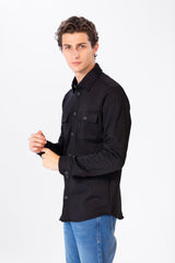 Men's Button Front Shirt With A Prominent Print And Pockets