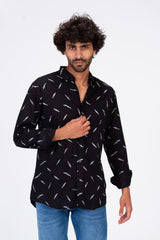 Mens Long Sleeved All Over Print Shirt With A Unique Cut