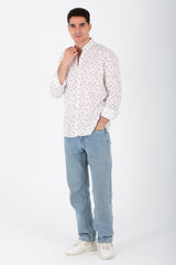 Mens Long Sleeves Slim Fit All Over Print Poplin Shirt