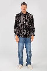 Men's Printed Cutting Slim Fit Long Sleeve Casual Shirt
