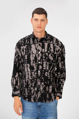 Men's Printed Cutting Slim Fit Long Sleeve Casual Shirt