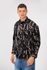 Men's Printed Cutting Slim Fit Long Sleeve Casual Shirt