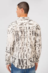 Men's Printed Cutting Slim Fit Long Sleeve Casual Shirt