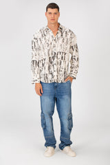 Men's Printed Cutting Slim Fit Long Sleeve Casual Shirt
