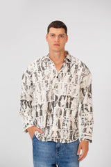 Men's Printed Cutting Slim Fit Long Sleeve Casual Shirt