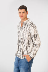 Men's Printed Cutting Slim Fit Long Sleeve Casual Shirt