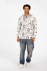Men's Slim Fit All Over Print Long Sleeve Shirt With Front Pocket