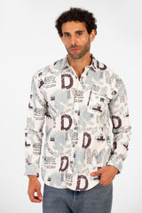 Men's Slim Fit All Over Print Long Sleeve Shirt With Front Pocket