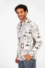 Men's Slim Fit All Over Print Long Sleeve Shirt With Front Pocket