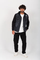Men's Denim Melton Hooded Cutting Details Casual Slim Fit Jackets With Melton Sleeves