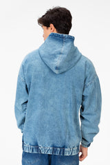 Men's Hood Denim Jacket With Full Front Zipper