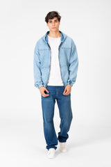 Men's Hood Denim Jacket With Full Front Zipper
