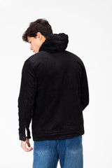 Men's Suede Hood Jacket With Front Pockets