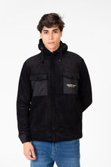 Men's Suede Hood Jacket With Front Pockets
