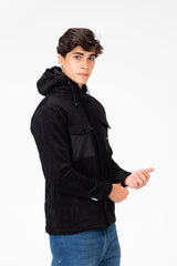 Men's Suede Hood Jacket With Front Pockets