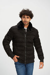 Men's Casual Puffer Suede Full Zipper Hooded Waterproof Jacket With Unique Style