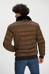 جاكيت رجالي كاجوال مبطن من الجلد المدبوغ بسحاب كامل وكابيشوه مقاوم للماء بتصميم فريد
