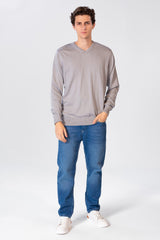 Men's Basic Long Sleeved V-Neck Pullover In Practical Material