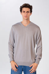 Men's Basic Long Sleeved V-Neck Pullover In Practical Material