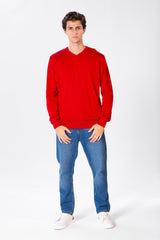 Men's Basic Long Sleeved V-Neck Pullover In Practical Material