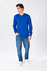 Men's Basic Long Sleeved V-Neck Pullover In Practical Material
