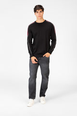 Men's Cotton Round Neck Pullover With Striped Off Shoulder