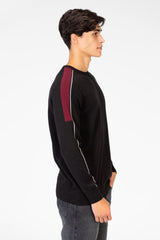 Men's Cotton Round Neck Pullover With Striped Off Shoulder