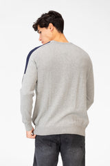 Men's Cotton Round Neck Pullover With Striped Off Shoulder