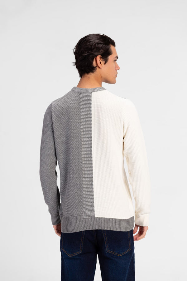 Men's Half & Half Round Neck Cotton Knitted Pullover