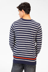 Men's Round Neck Pullover With Sleeves & Back Striped