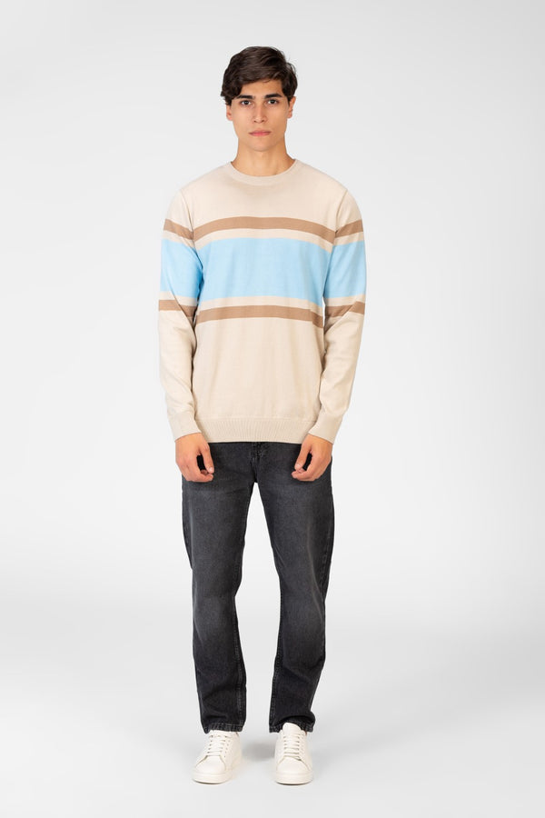 Men's Round Neck Striped Pullover With Long Sleeves