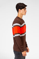Men's Round Neck Striped Pullover With Long Sleeves
