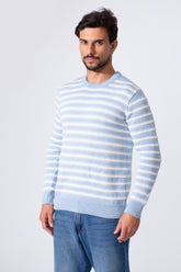 Men's Striped Cotton Slim Fit Pullover With Round Neck And Long Sleeves