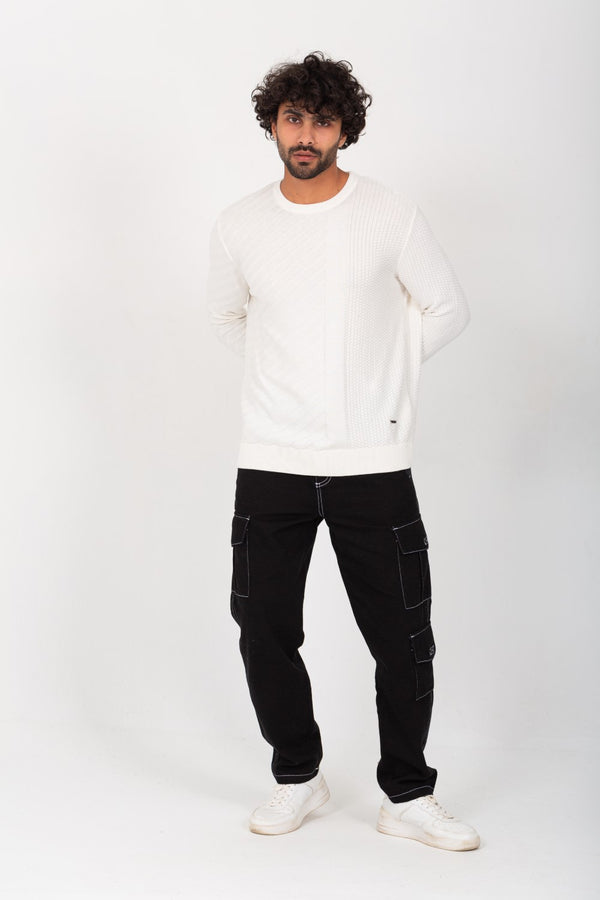Men's Rounded Neck Basic Made Of Soft Wool With Designed Pattern Pullover