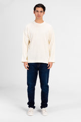 Men's Basic Plain Crew Neck Long Sleeve Pullover Ecru