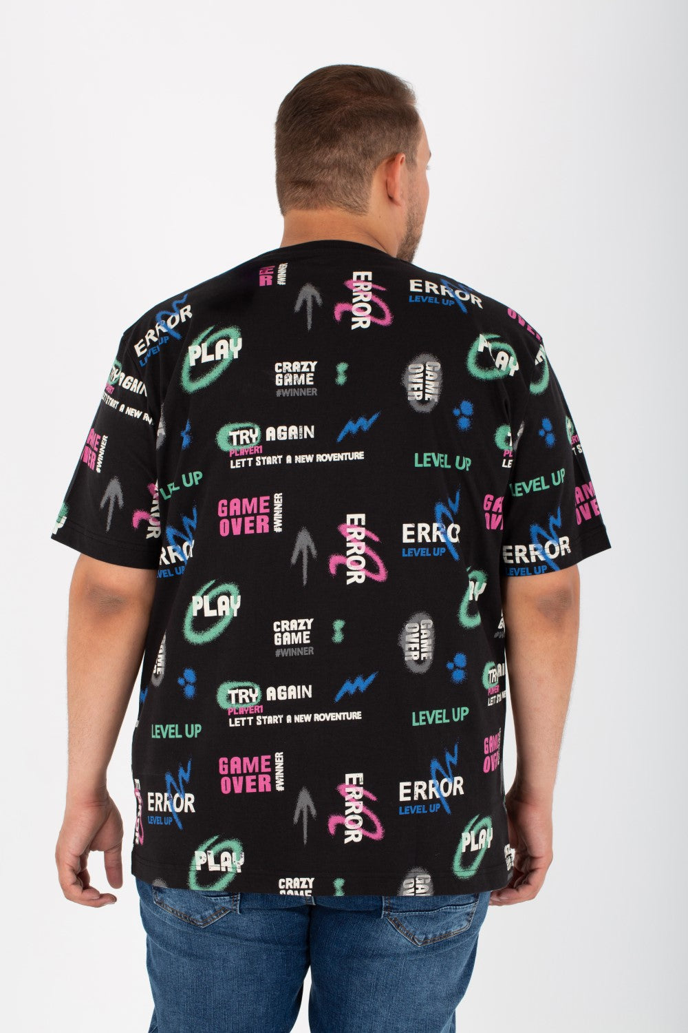 Tomato Store Men's Big Size Round Neck Full Print T-Shirt - Back View