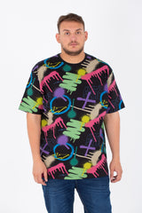 Men's Big Size T-shirt With Round Neck And Full Print