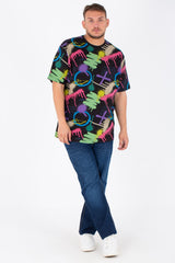 Men's Big Size T-shirt With Round Neck And Full Print