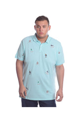 Men's Big Size Polo Front Printed Cotton T-shirt
