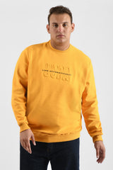Men's Big Size Long Sleeve Rounded Neck Front Chest Printed Padded Melton Sweatshirt