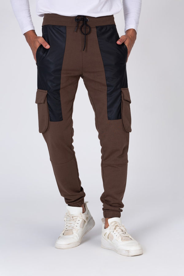 Mens Sweatpants With Leather Front And Side Pockets