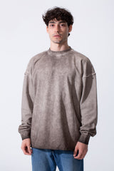Men's Oversized Washed Sweatshirt With A Round Neck And Long Sleeves