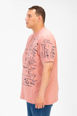 تي شيرت رجالي كبير الحجم مطبوع برقبة دائرية وأكمام قصيرة