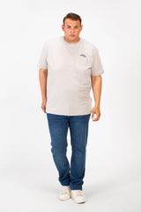 Men's Big Size Front Pocket Text Print T-shirt With A Round Neck And Short Sleeves