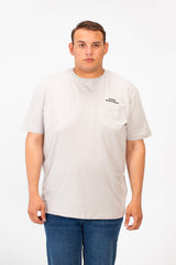 Men's Big Size Front Pocket Text Print T-shirt With A Round Neck And Short Sleeves